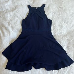 Navy blue dress with sheer strip at the waist